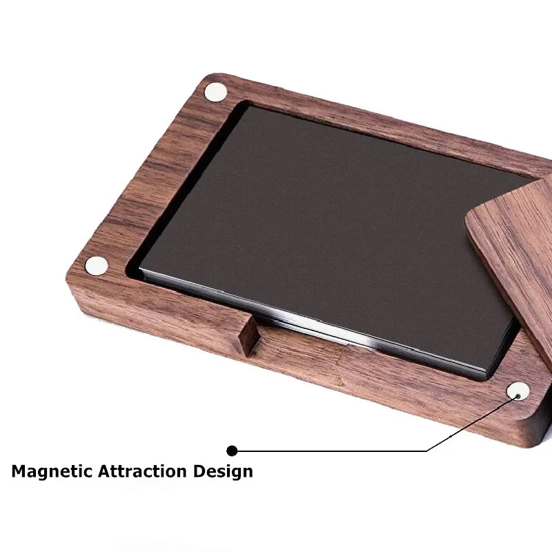 Walnut Wood ID Name Card Sleeve for Men Women Office Wooden Business Card Holder Portable Magnetic Closure Business Card Case view 3