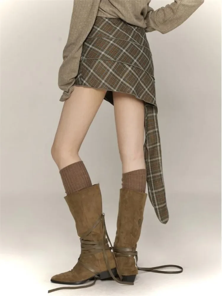 

Bodycon Skirt For Women 2025 Faldas Mujer De Moda High Waist Tunic Jupe Vintage Plaid Saia Summer Fashion Irregular Mini Skirts