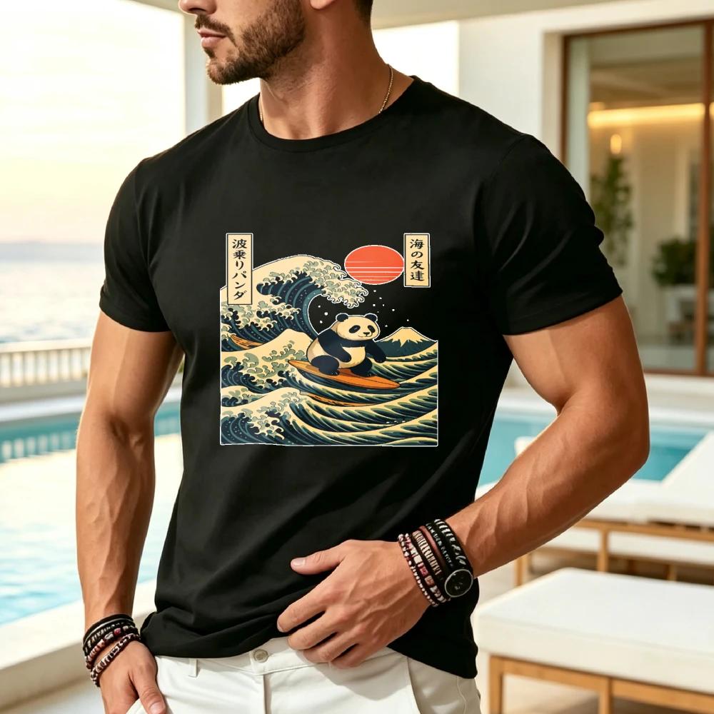 Japanese Culture Lifestyle - メンズ レトロ サーフィン パンダ & 日本語漢字