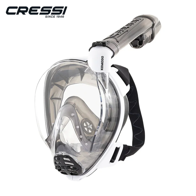 Cressi Komodo Volledig Gezichtsmasker voor Droog Snorkelen 180 °   Visie - CO2-veilig - Siliconen rokje - Zijdelingse snorkel - Verstelbare elastische banden