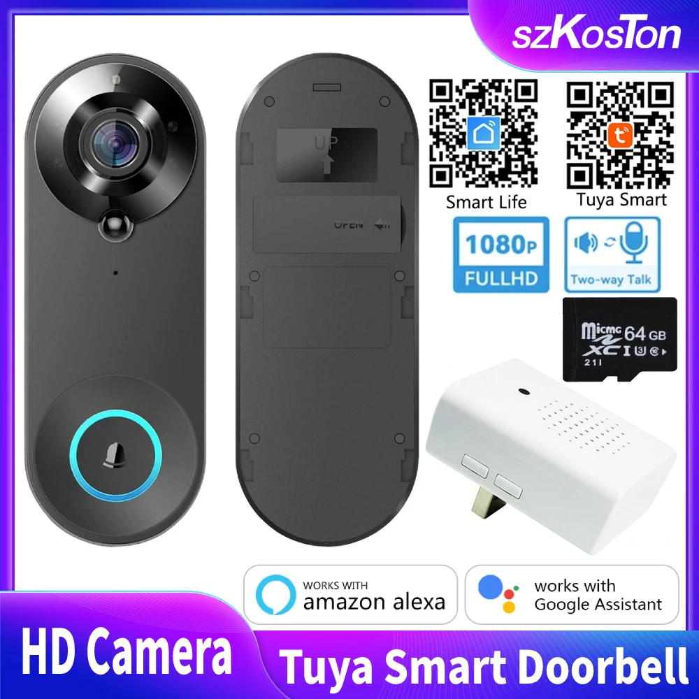 Tuya Nhà Thông Minh Video Camera Chuông Cửa WiFi Không Dây Ngoài Trời Chuông Cửa Liên Lạc Nội Bộ USB Chuông Bảo Vệ An Ninh Cho Alexa Google