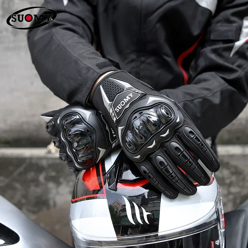 SUOMY Winter Warm Gloves Waterproof Motorcycle Gloves New Upgraded Two-finger Touch Motorbike Cycling Racing Thermal Ski Gloves