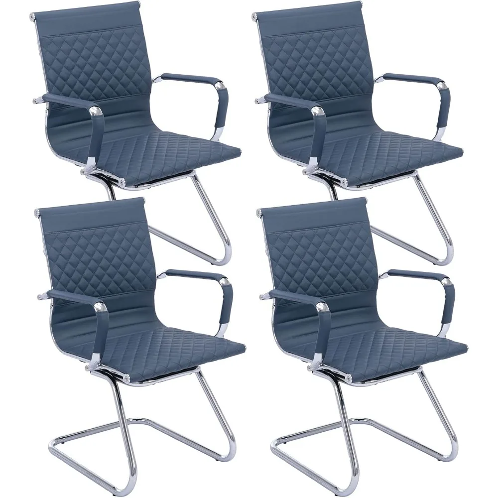 

Office Guest Chairs with Rhombic Grid Design Back, Faux Leather Reception Chairs with Arms for Meeting/Waiting/Conference Room