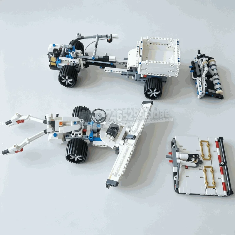 1021Parts MOC Dual Single Axle Farm Tractors With Four Attachments Agricultural Vehicle Model Custom Puzzle Building Blocks Toy