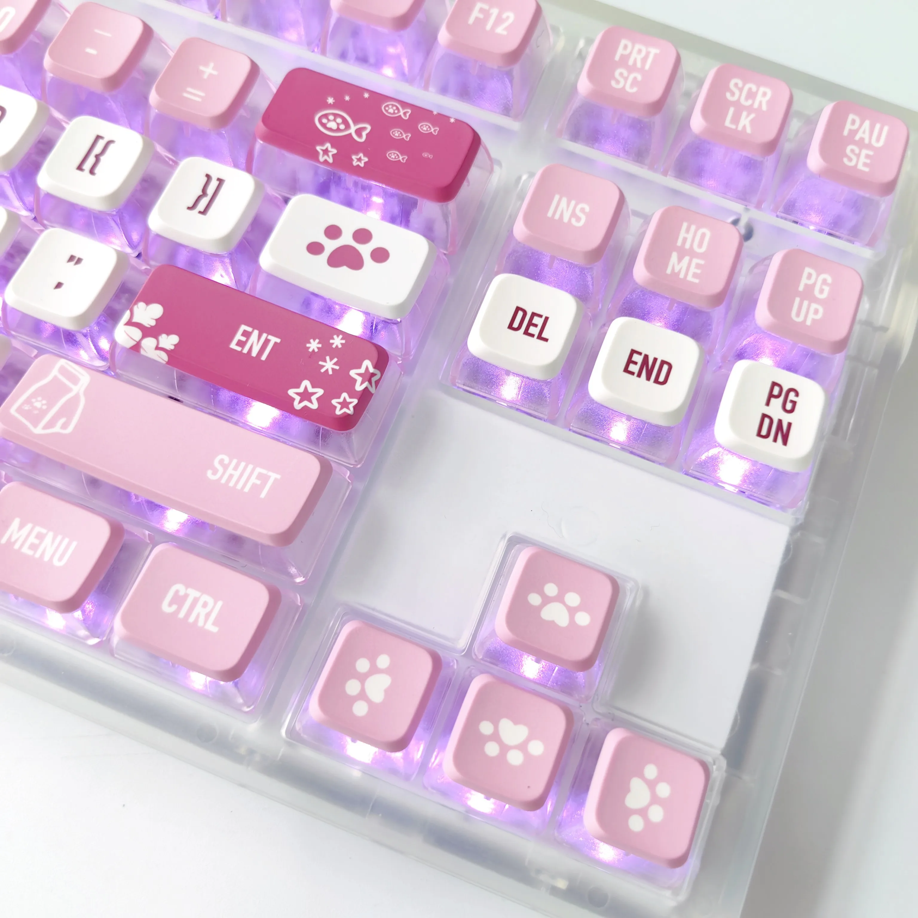 118-keycaps keycaps สีชมพูแมวโปร่งใส PBT sublimation ASA สองผิวนมสีขาวสำหรับแป้นพิมพ์กล DIY สำหรับสาวๆ