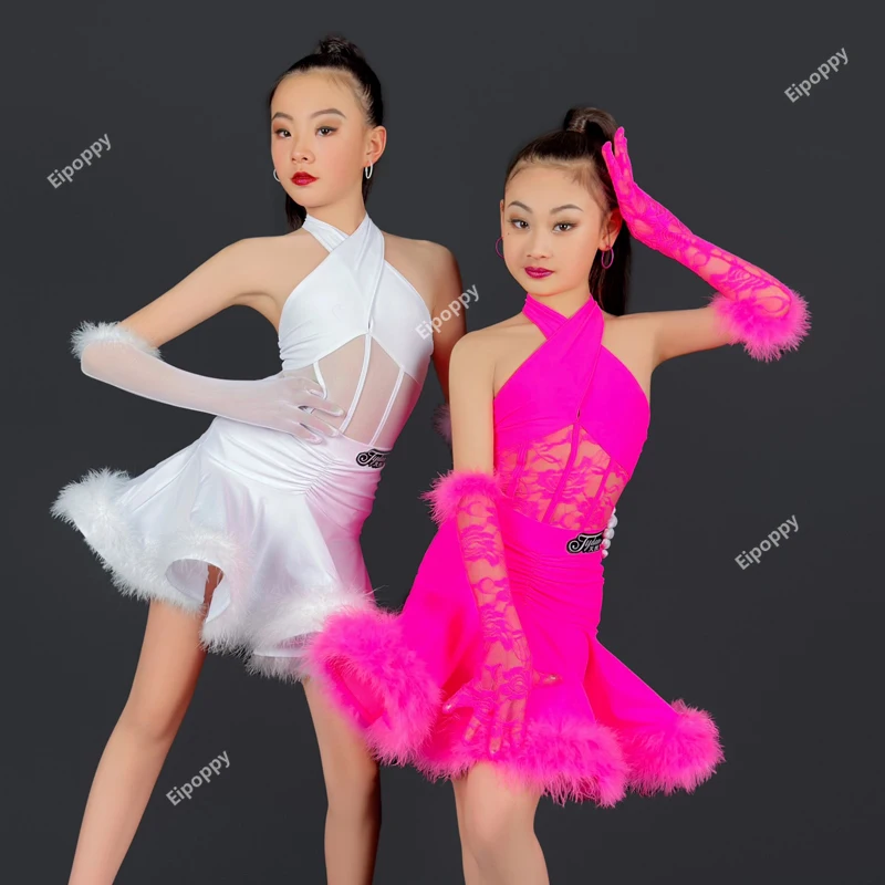 

New Children'S Latin Dance Competition Dresses Girls Halter Latin Dance Dress National Standard Samba Chacha Dancewear