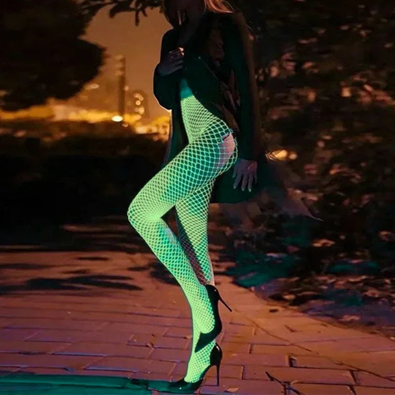 New Women Hollow Out Reflective Pantyhose Leggings Party Wear Fishnet Tights Luminous Stockings Elastic Tight-fitting Stockings