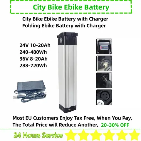Folding City Bike Ebike Battery Silver Fish 24V 10Ah 10.4Ah 13Ah 15Ah 36V 10Ah 15Ah 16Ah for X-Treme Trail Climber Malibu Agogs