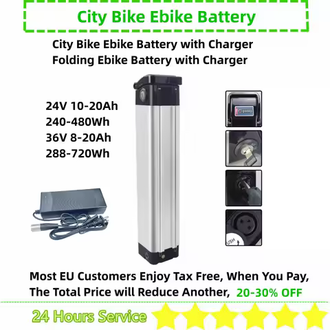 36Volt Silver Fish City Bike Ebike Battery 36V 10Ah 24V 10Ah 10.4Ah 13Ah for Compatible X-Treme Trail Malibu Newport Elite TM-36