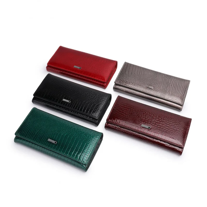 Western Cowhide Leather Crocodile Pattern Women Wallet Multi-functional Large Capacity Wristband Purse for Ladies