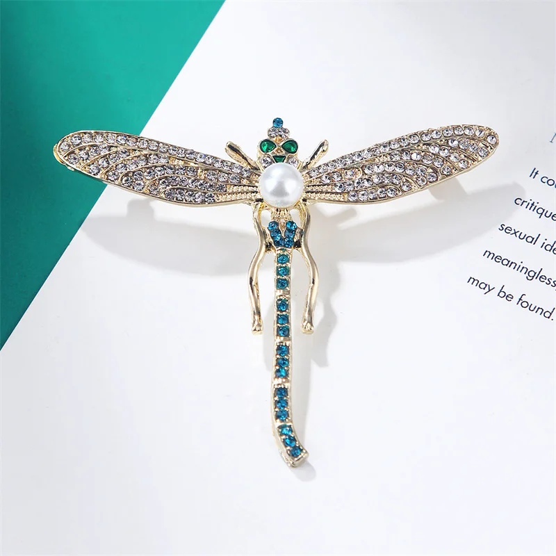 Fashion Pearl Dragonfly Brooches For Women Vintage Insect Animal Brooch Pin Jewelry