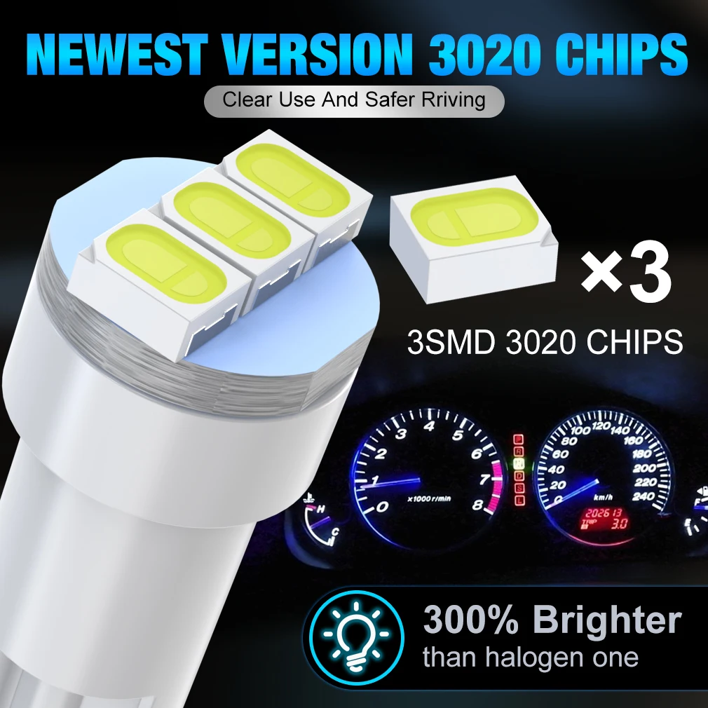 S&D 10PCS T5 W2W LED Canbus Bulbs 3020 3SMD Yellow Red White  74 2721 Backup Reverse Light Car LED Bulb Car Reversing Lamp 12V