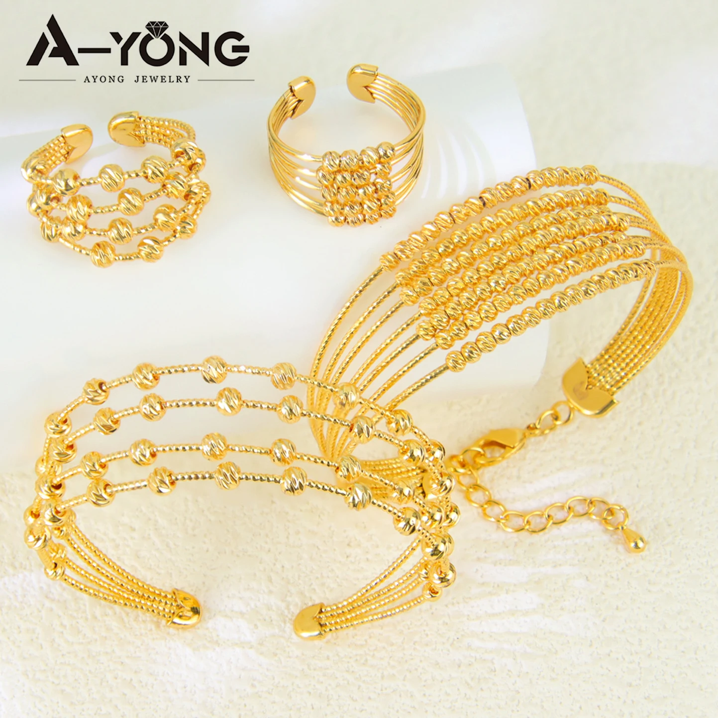 

Algeria Bridal Wedding Jewelry Set 21k Gold Plated Dubai Opening Bracelet Ring Adjustable Saudi Arabia Women Vintage Jewelrys