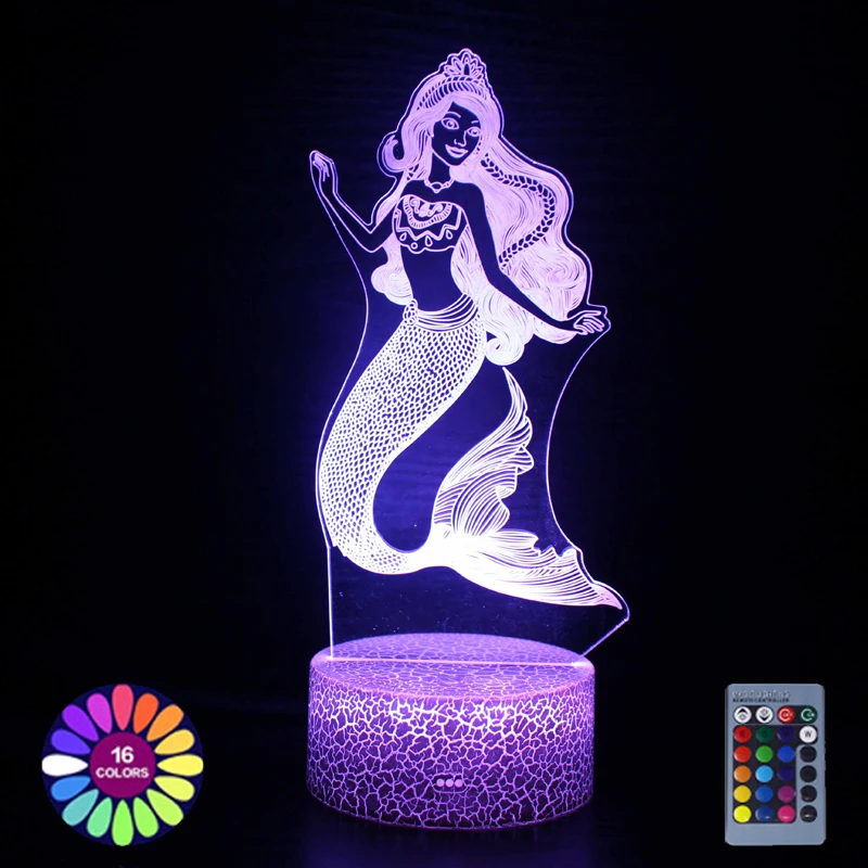 3d Illusion Night Lamp Mermaid Pattern Led Night Light Kids Room Decor Touch Remote Color Changing USB Table Lamp Holiday Gift
