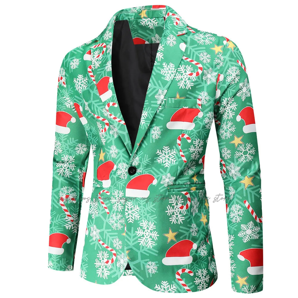 Mens Christmas Blazer Jacket Xmas New Year Coat Suit Jacket Santa Party Blazers Christmas Night Carnival Party Costume