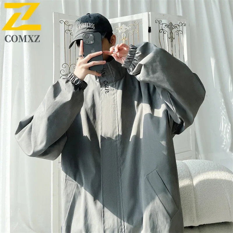 

COMXZ Мужская куртка премиум-класса с вышивкой и воротником-стойкой, дизайн Tie Dye, ветрозащитное пальто, модная легкая осенняя одежда в уличном стиле