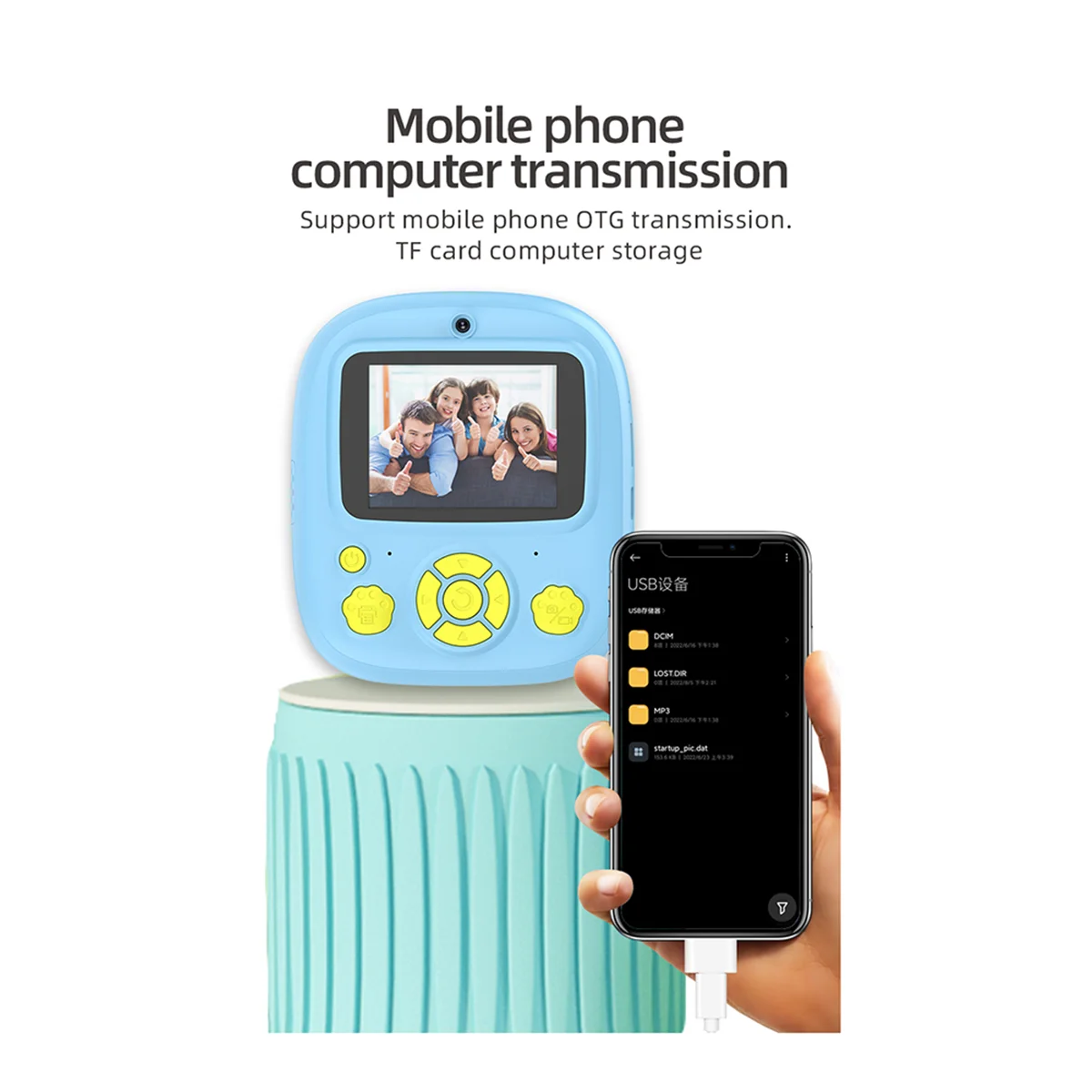 GOB-oFor P5 Polaroid Printer Hd ألعاب الأطفال صور فيديو متعددة الوظائف كاميرا مريحة محمولة، أزرق