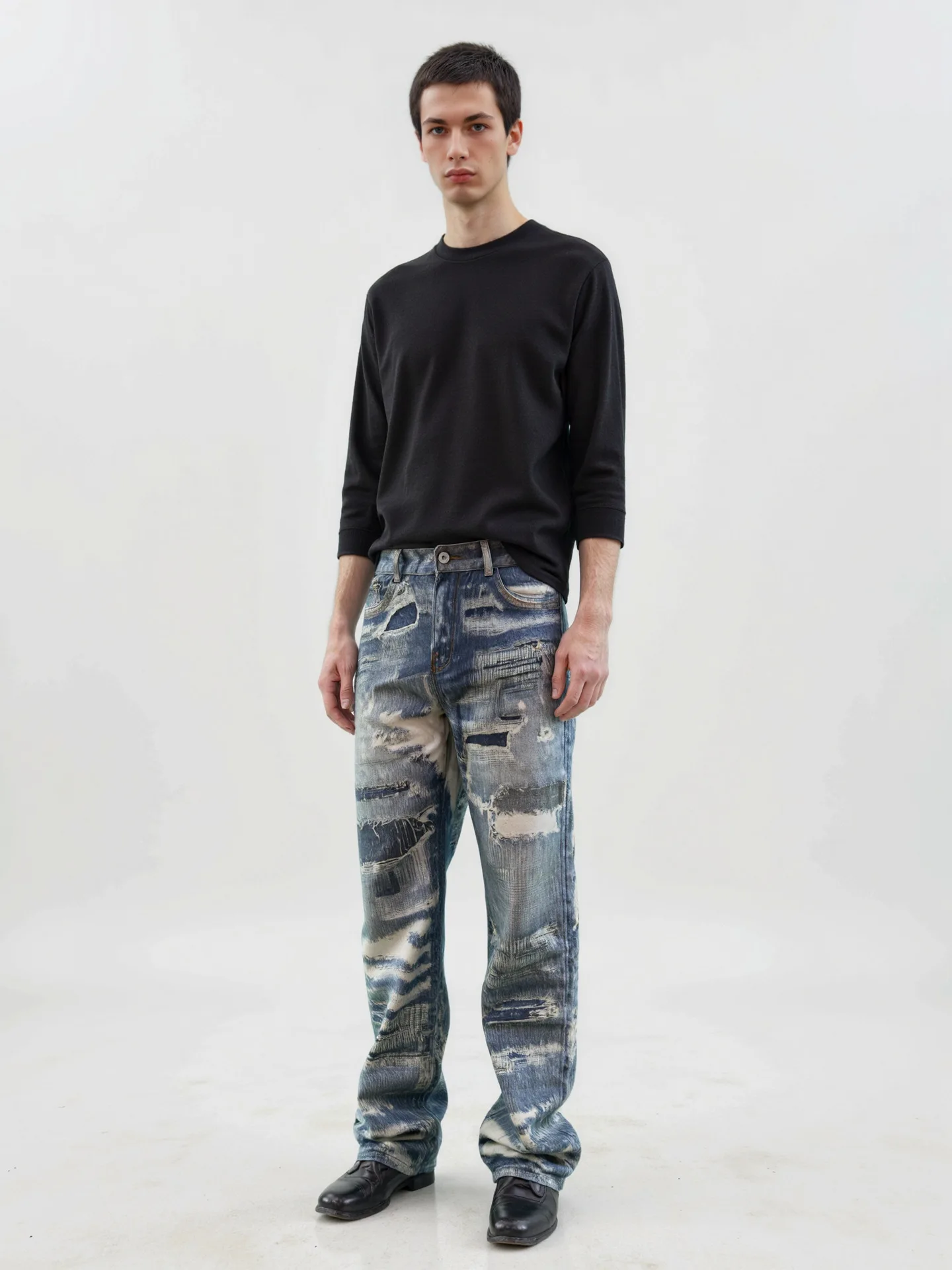 

Мужские прямые джинсы, тонкие рваные джинсовые брюки с 3D принтом, оригинальные мужские джинсы, эластичные мягкие камуфляжные брюки Y2k, брендовая одежда для мужчин