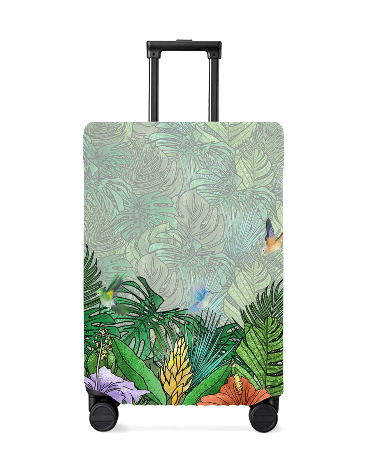 

Tropical Monstera Hummingbird Flower Luggage Cover Stretch Baggage Protector Dust Cover for 18-32 Inch Travel Suitcase Case