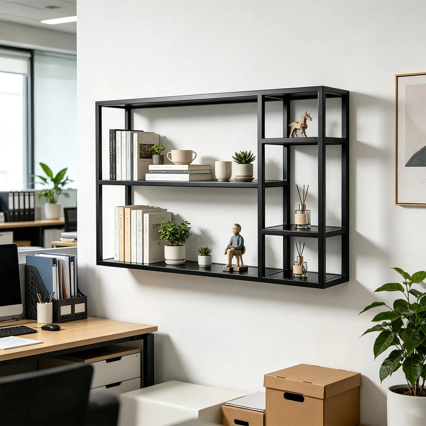 Industrial style minimalist display rack storage, multi-layer wall-mounted iron wall  custom office display