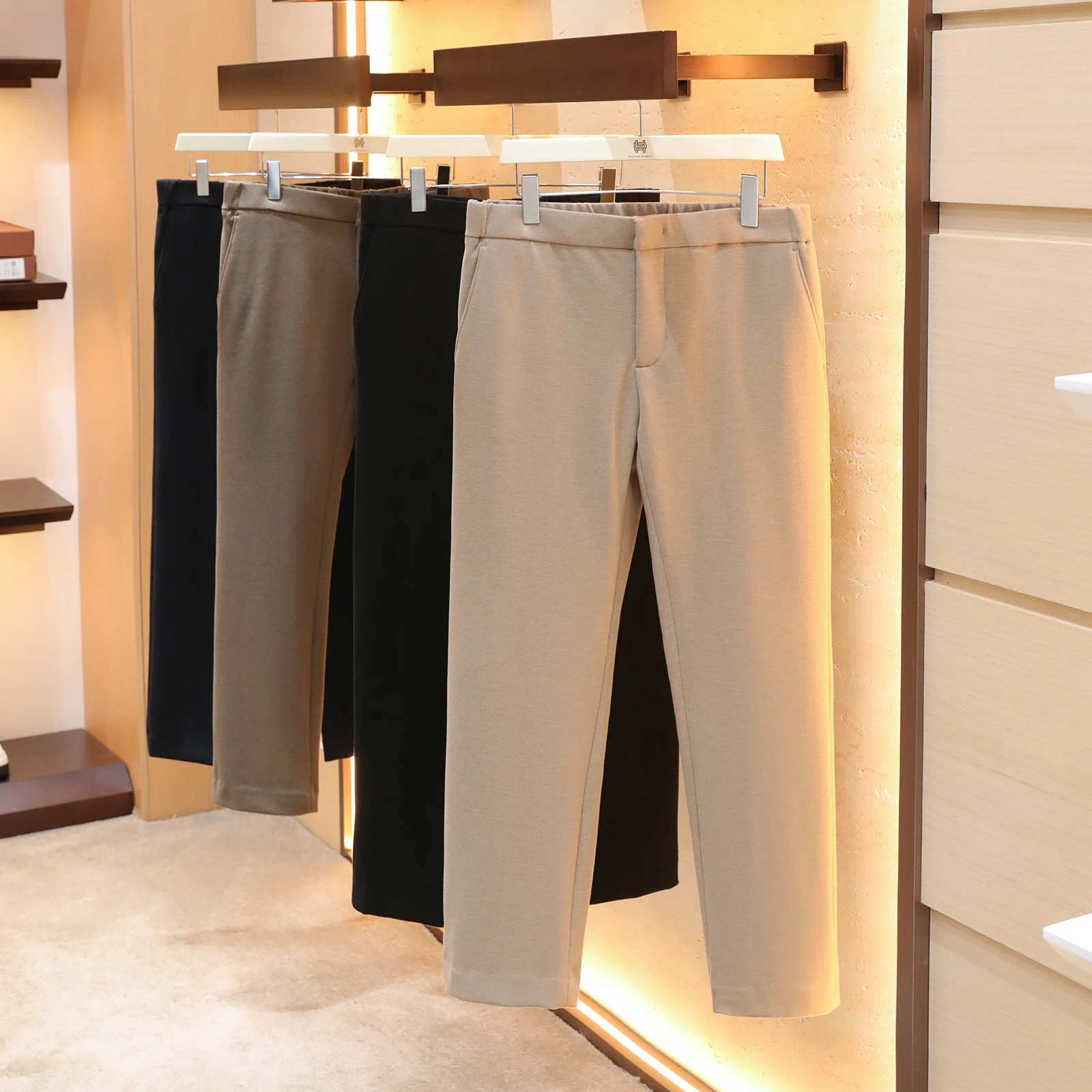 

Italian Luxury Men's Casual Pants Wool Acetate Blend Silk Containing Autumn Winter New Sle Straight Leg Zipper mid Waist