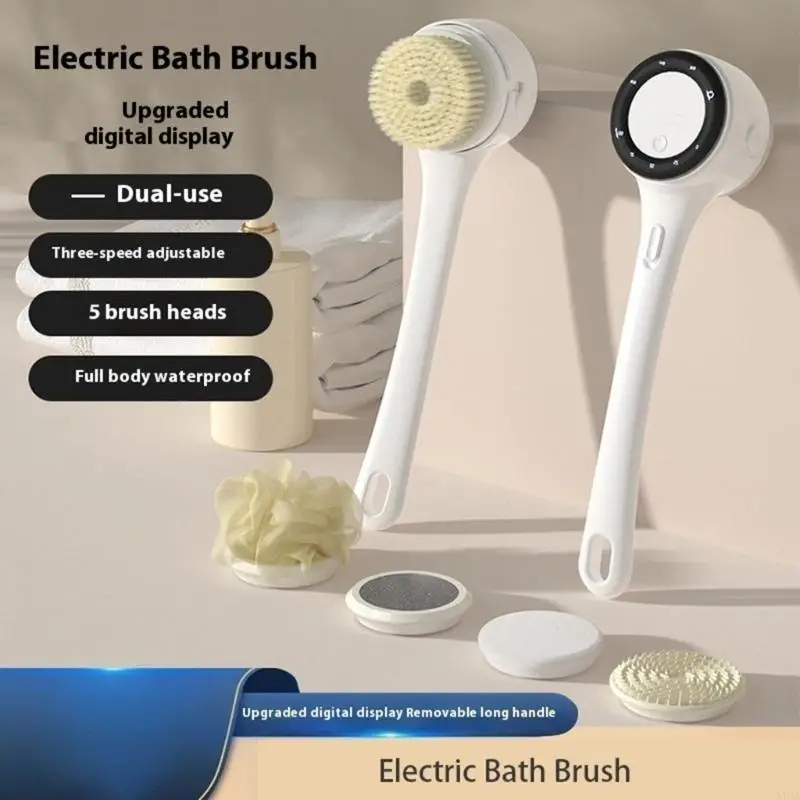 

Electric Bath Brushes Rechargeable Body Scrubber Bath Brush 1200mAh Battery 5Interchangeable Head 87HA