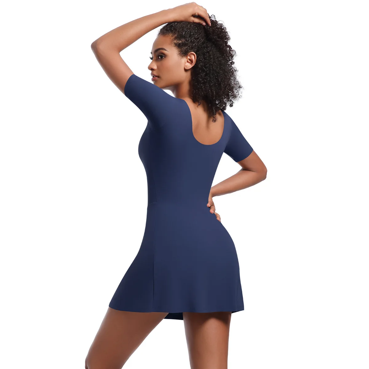 بدلة تنس بلون سادة للنساء، تنورة بأكمام قصيرة، مجموعة يوجا رياضية، تنورة تنس صيفية، بدلة لياقة بدنية