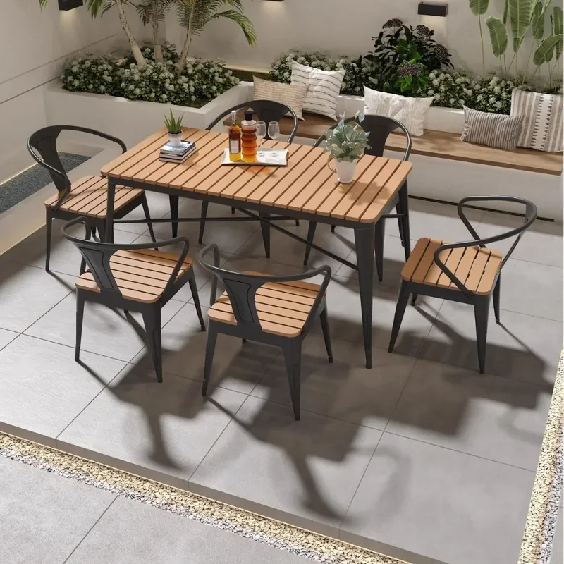 Nordic Outdoor Balcony Table and Chair Set Waterproof Sunproof Garden Patio Dining Furniture Small Square Leisure Courtyard