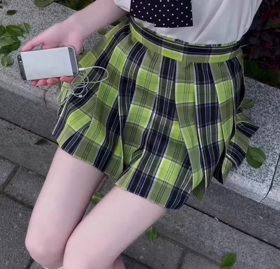 

Новая летняя женская плиссированная юбка в зеленую клетку в стиле колледж