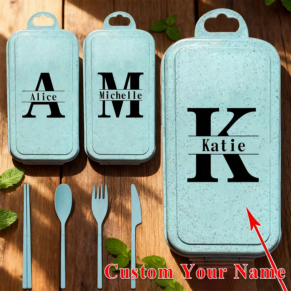 

4 шт., набор дорожной посуды с индивидуальным именем и футляром, набор столовых приборов со съемной коробкой для хранения, многоразовая складная кухонная посуда
