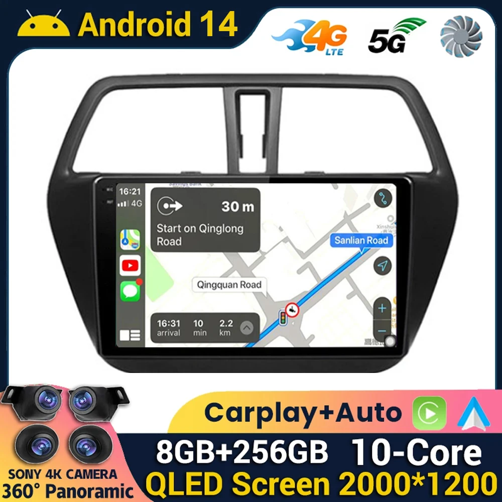 Android 14 Carplay Car Radio For Suzuki SX4-CROSS 2012-2014 2015 2016 2017 Navi GPS Stereo Multimedia Video Player 360 Camera BT