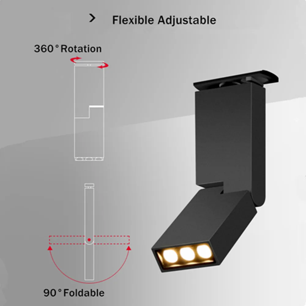 مصباح مسار LED قابل للتعديل ، أضواء كاشفة قابلة للطي ، ضوء السكك الحديدية ، أضواء السقف ، مصابيح بقعة ، غرفة داخلية ، مخزن ، غرفة نوم ، 6 واط ، 12 واط