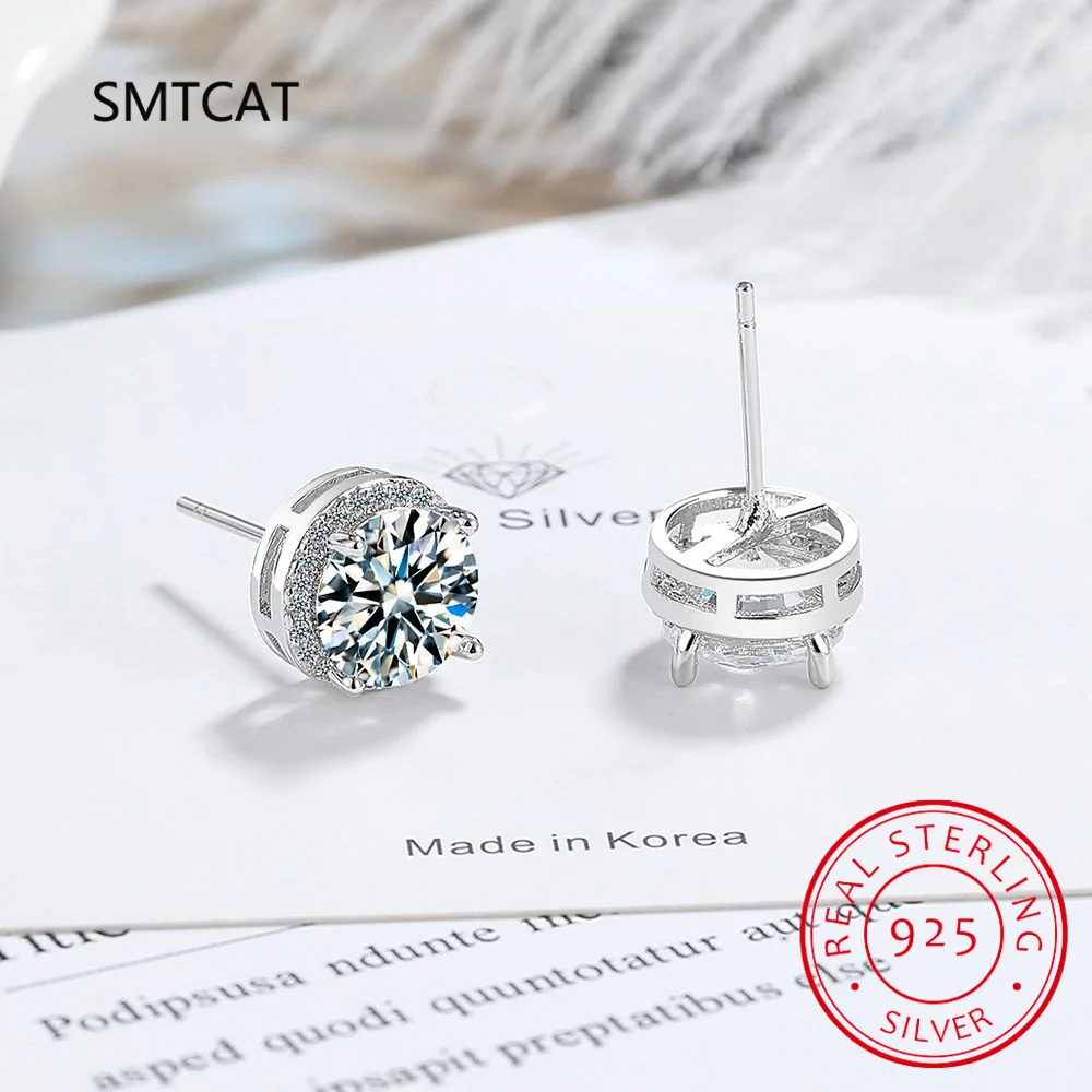 0.5CT-2CT Moissanite Stud Earrings for Women S925 Sterling Silver 18K White Gold Plated Diamond Earring Wedding Party Jewelry