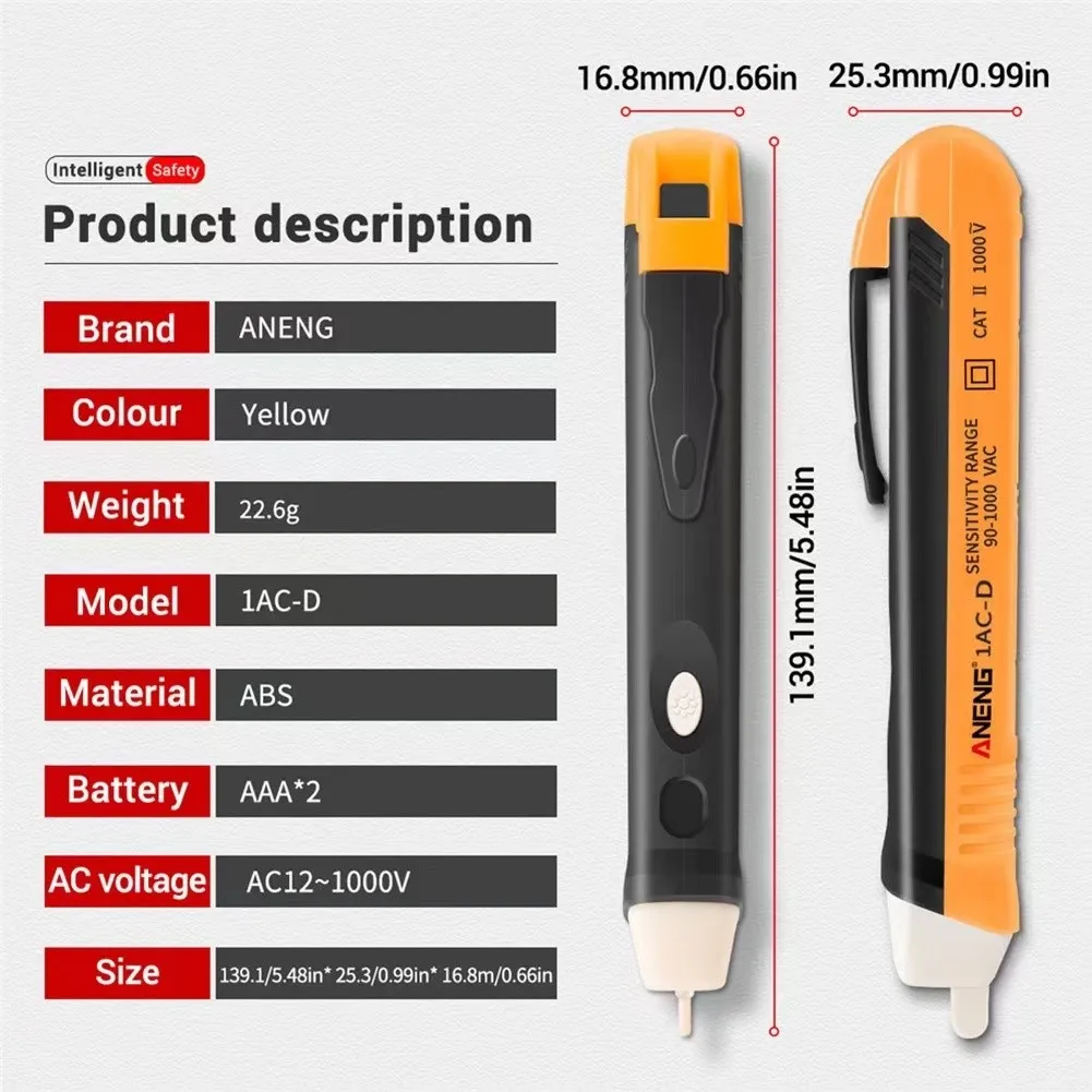 Handheld AC Voltage Sensor Pen for 90V 1000V Detection with Audible Beep and Red LED Flash During Voltage Presence