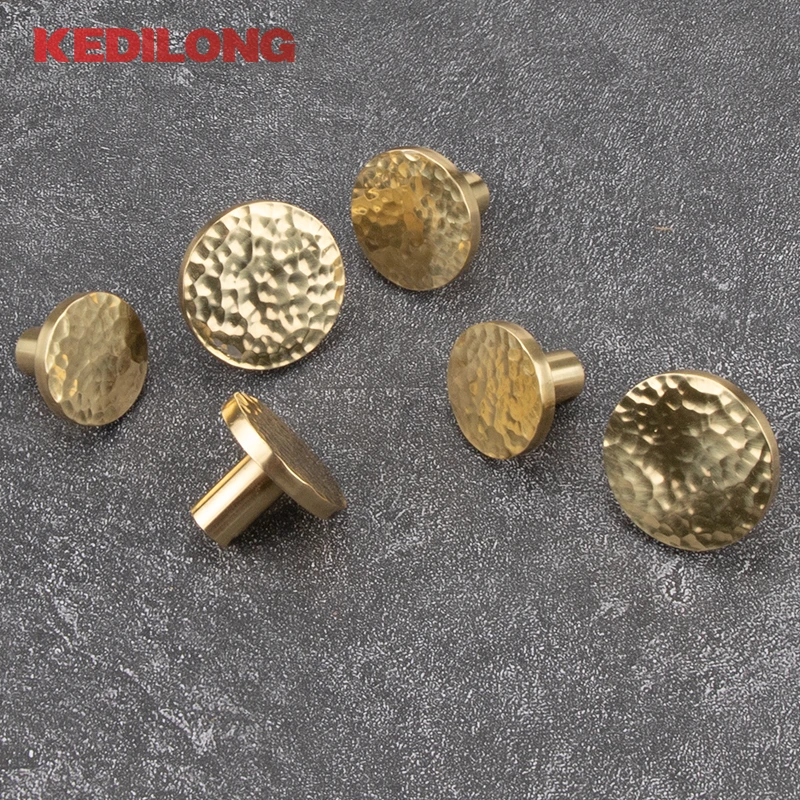 KEDLO Vintage Solid Brass Hammer Knob Nordic Modern Simple Cabinet Door Drawer Cabinet Circular Handle Gold Handle