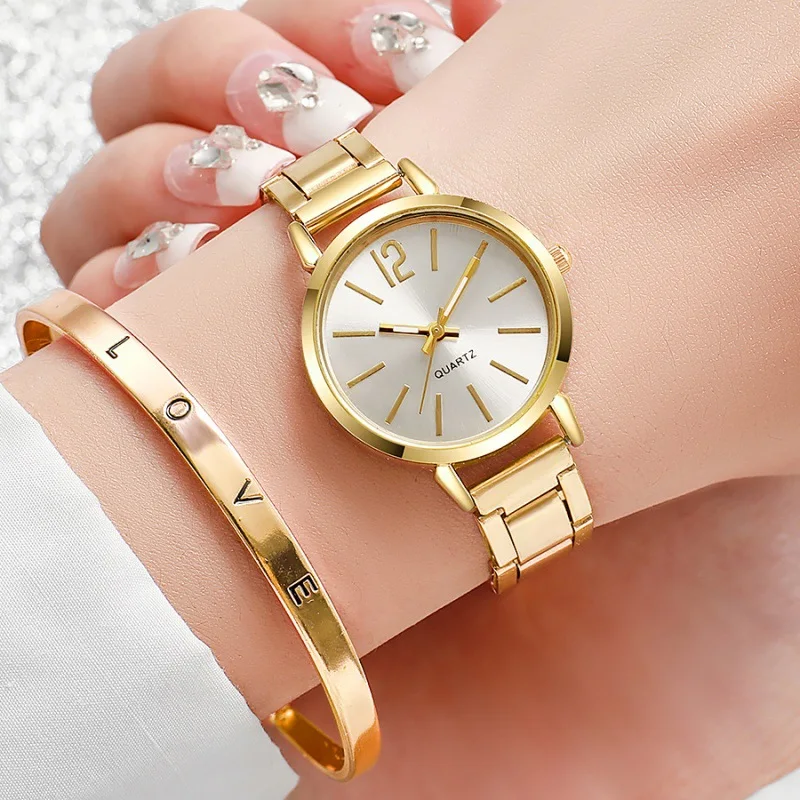 2PCS/Set Fashion Women Watches Small Dial Quartz Watch Luxury Ladies Wristwatch Bracelets Set Reloj Mujer