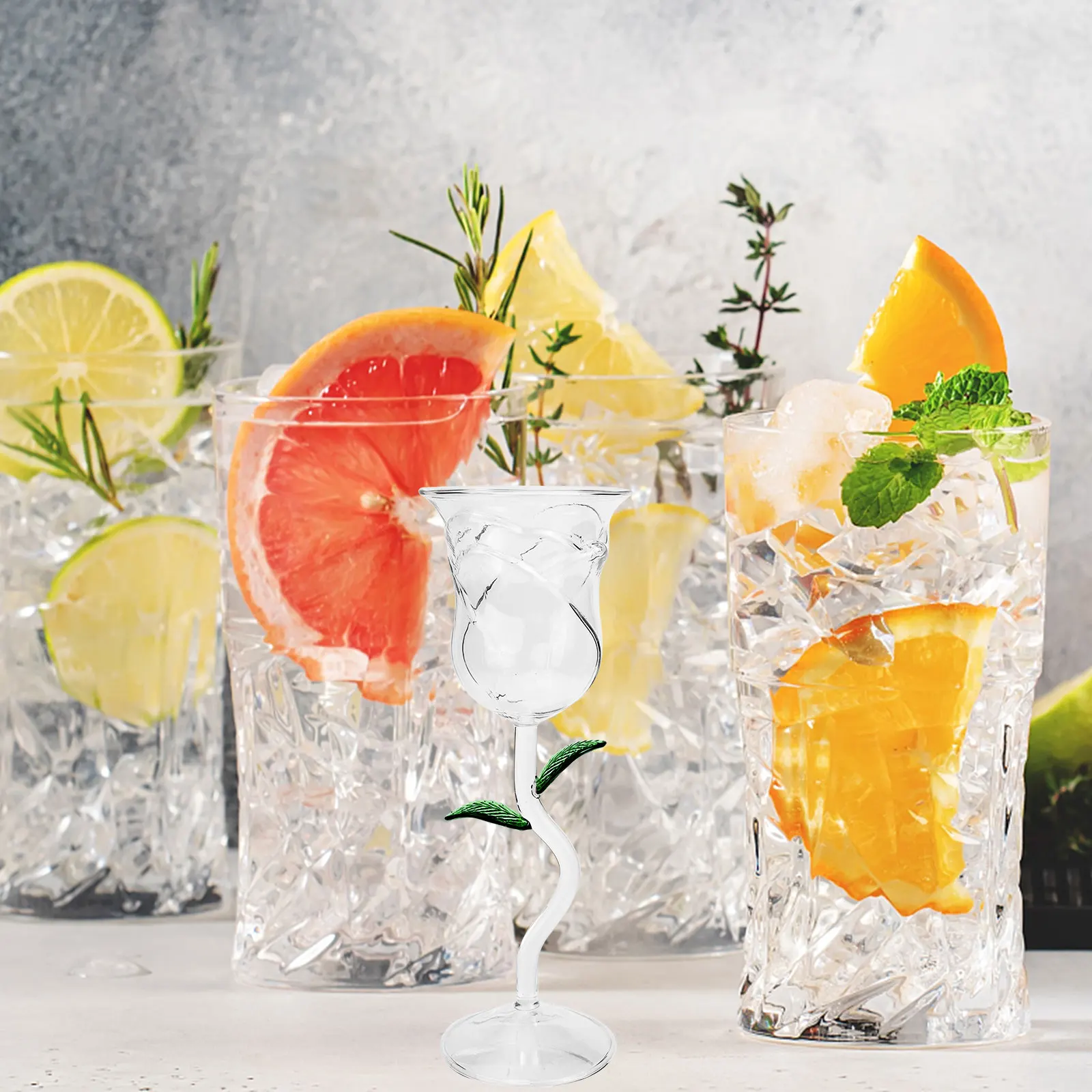 

Glass Wine Goblet with Rose Design Exquisite Cocktail Glass for Party Engagement Dinner Decorative Drinking Vessel for Office