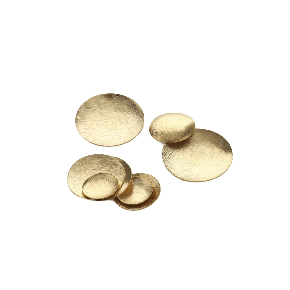 Raw Brass Brushed Round Convex Dome Discs Pendant Charms for Diy Hammered Jewelry Stud Earring Bracelet Necklace Making Findings