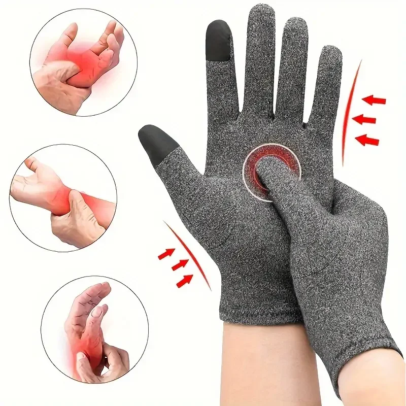 1Pair Unisex Compression Arthritis Gloves, Touch Screen Full Finger Gloves, Compression Gloves, For Therapy, Rehabilitation