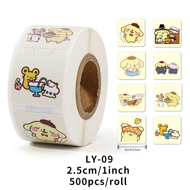 A roll of 500 pieces of cartoon tape stickers Sanrio stickers Kuromipacha dog cartoon stickers cute sealing stickers gifts