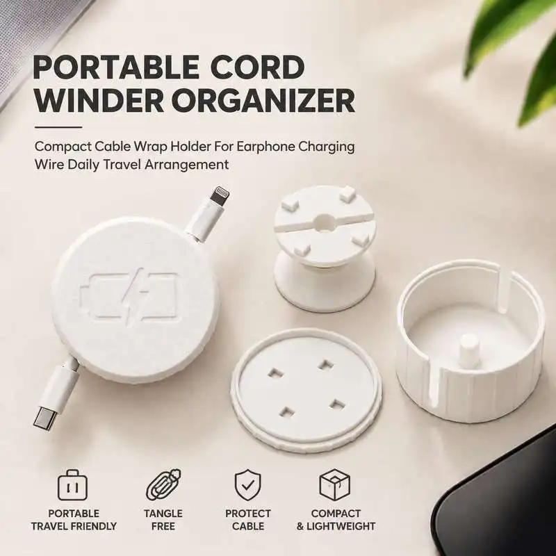 Portable Cable Winder Cord Organizer Data Cable Storage Holder for Charging Wire Management