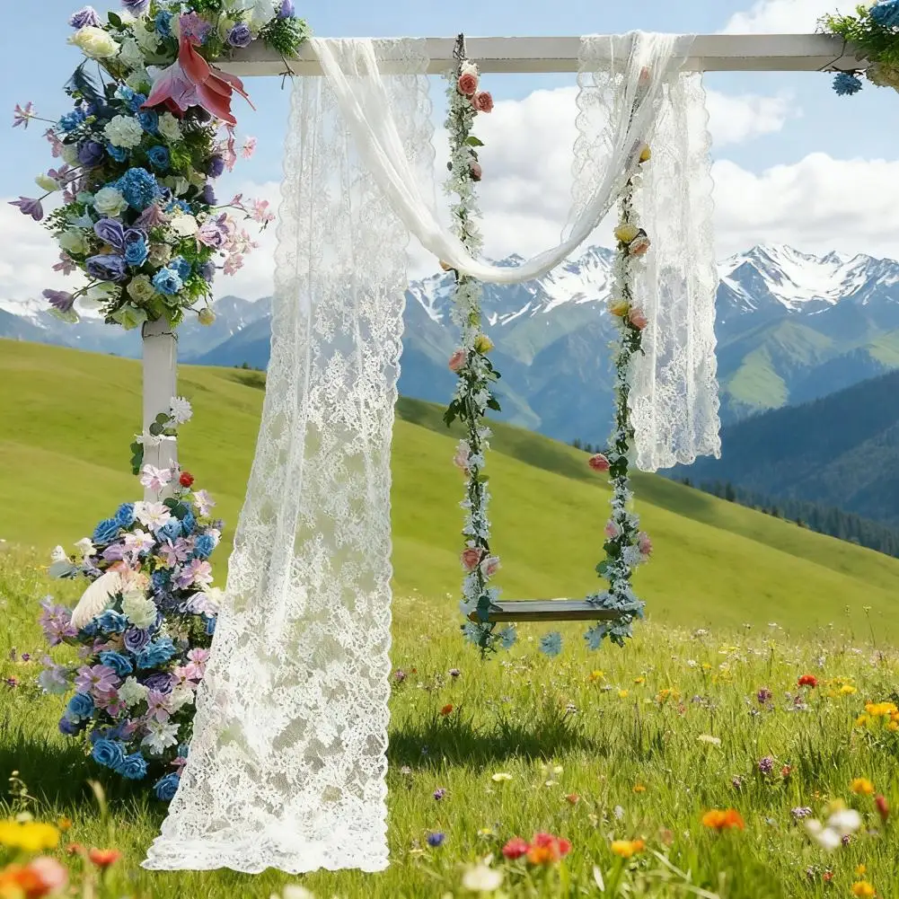 ستارة دانتيل طويلة الأمد أنيقة من الدانتيل الأبيض لحفلات الزفاف قماش ثنيات لديكور الحفل ستارة خلفية شفافة لحفلات الزفاف #5