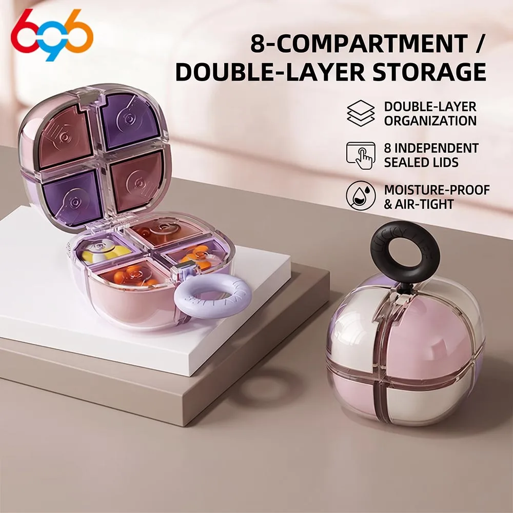Dopamine Style 7‑Day 8‑Grid Magnetic Pill Box Moisture‑Proof Sealed Tablet Container for Home and Travel