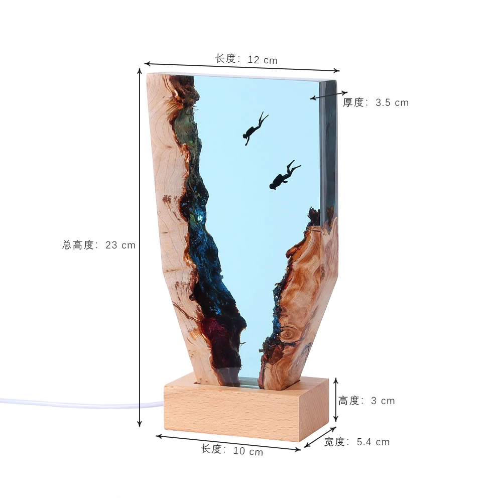 Lampu meja Resin organisme dunia Seabird lampu dekorasi seni Creactive lampu malam tema gua selam isi daya USB