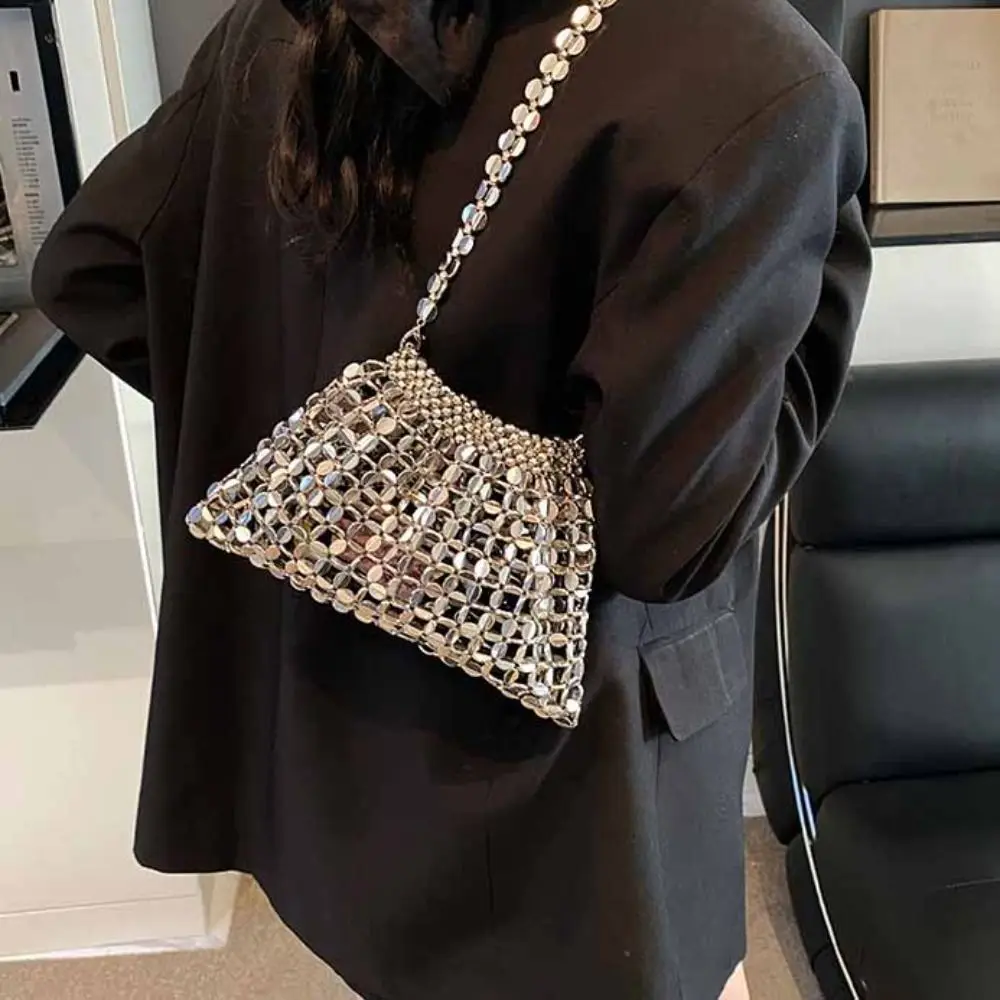 Casual Sequin Evening Banquet Bag Mini Underarm Bag Glitter Shoulder Bag Temperament Small Purse Silver Shiny Bag Party