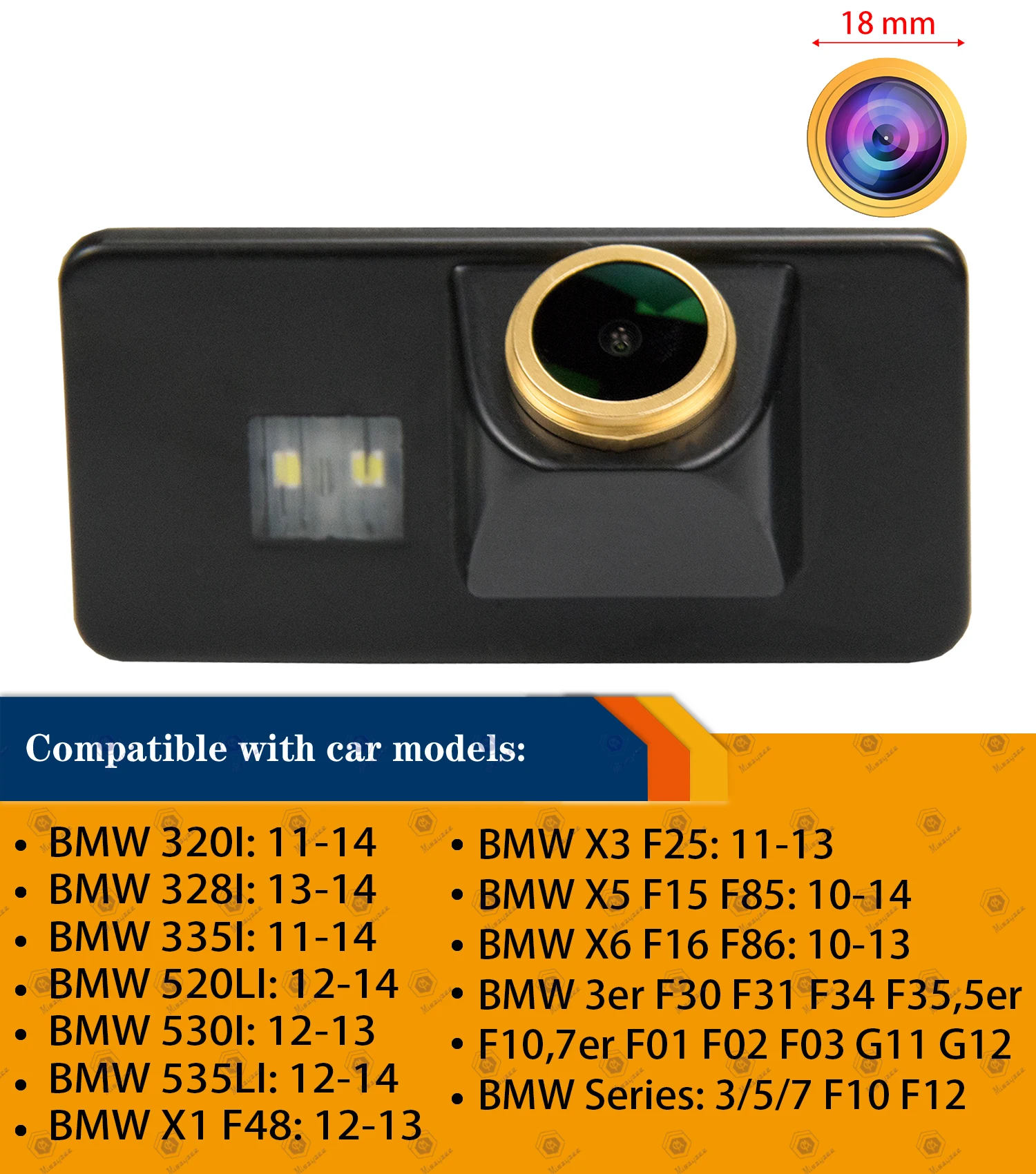 For BMW 320I/328I/335I/520LI/530I/535LI/X1/X3/X5/X6/3/5/7 Series 2010-2014,HD 1280x720p Rear View Backup Night Vision Camera