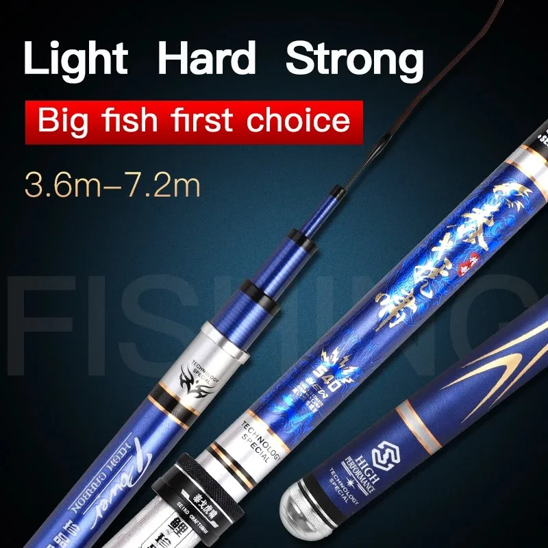 

TAIGEK 5.4m High Carbon Fiber Ultralight Telescopic Portable Handle Carp Fishing Rod Pole Tackle