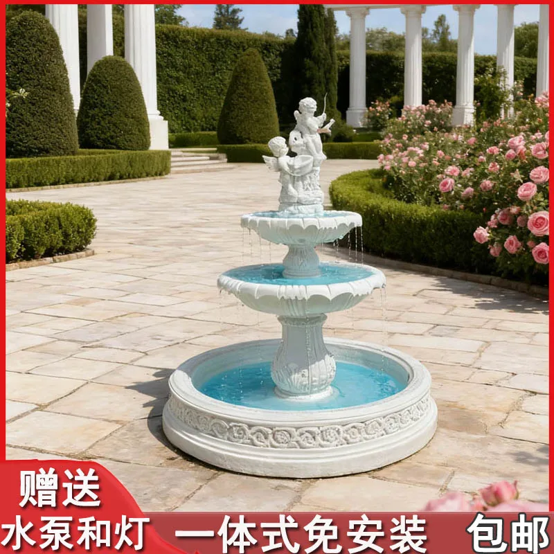 European fountain wishing pool flowing water floor ornament outdoor courtyard villa fish pond garden landscaping decoration