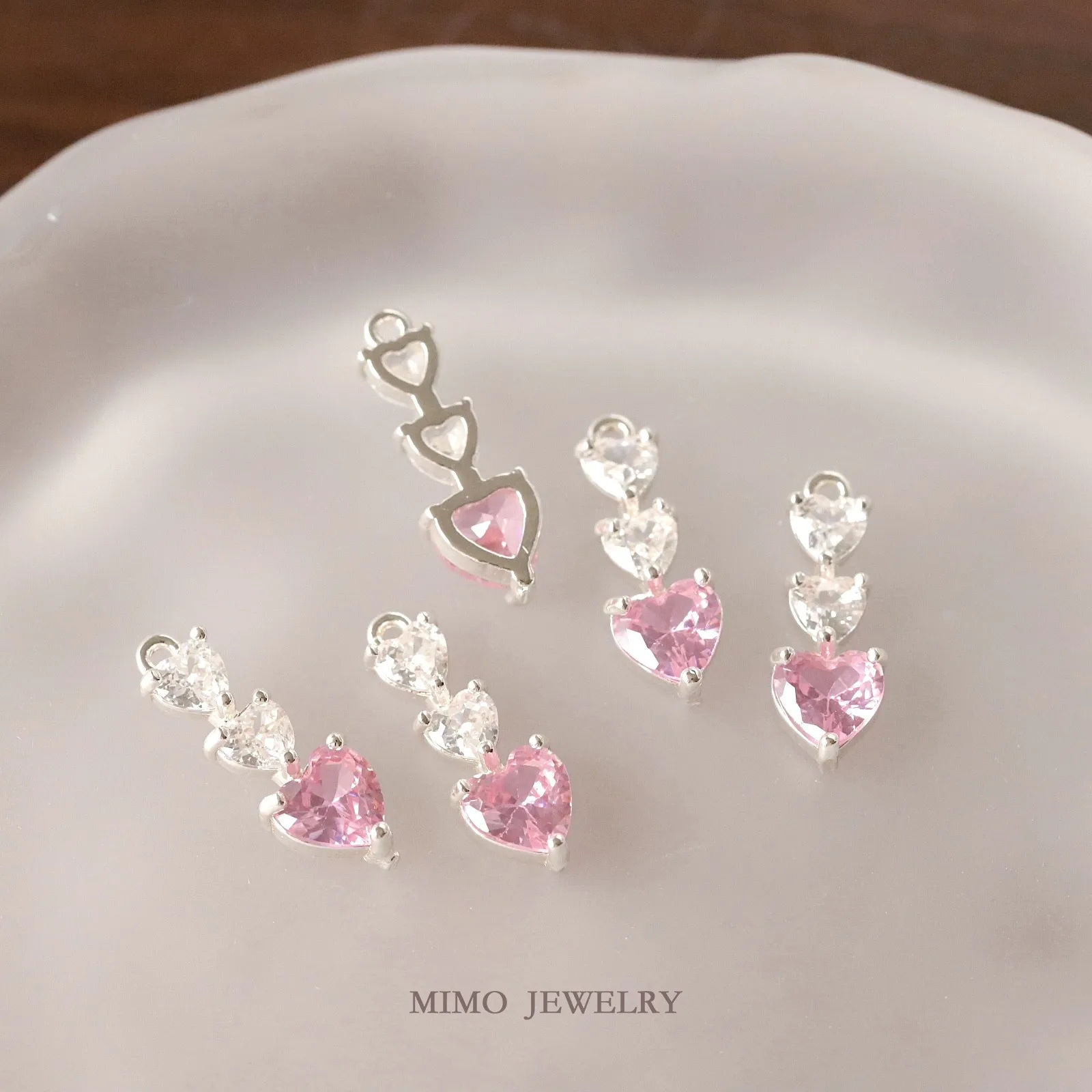 Sweet Gradient Pink Purple Zircon Peach Heart Long Charms Pendant Supplies DIY Hand Brass Gold Plated Accessories 18.3x6.4mm