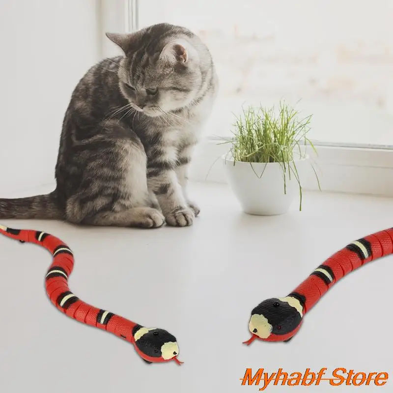 Moving Snake Tease Toy Pet Cat Interactive Simulation Sensing Snake for Teasering Pet Dog Cat Play USB Rechargeable Kids Gifts